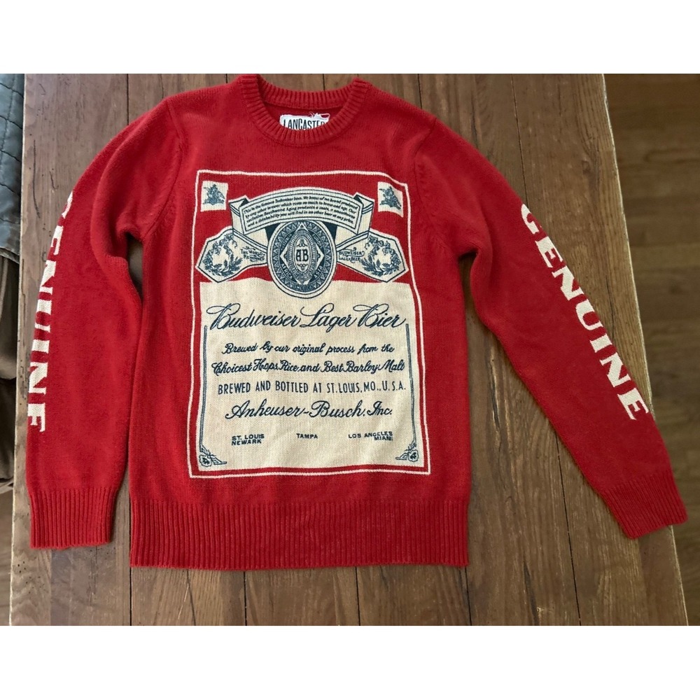 Lancaster Budweiser Vintage Beer Sweater Men's XS Red Crew Neck Long Sleeve
